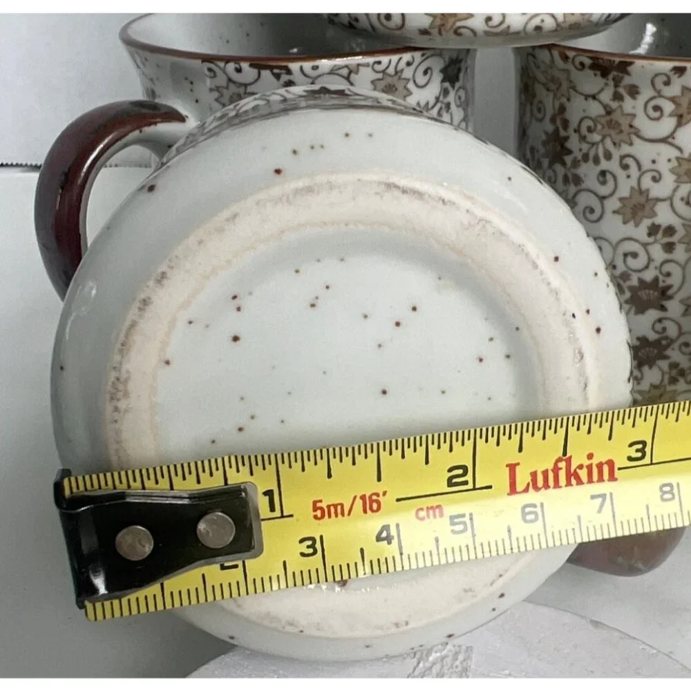 Chintz Calico Ceramic Coffee Mugs 6 Brown & White Earthtone Floral‎ Speckl
